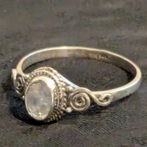 New 925 Solid Sterling Silver Natural Rainbow Moonstone Ring Size 11 - Picture 3 of 9